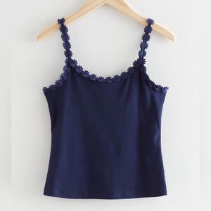 French Atelier and Other Stories Strappy Floral-Trimmed Top NWOT